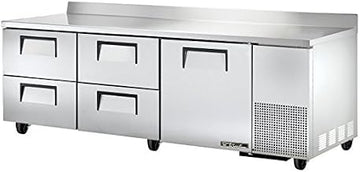 TRUE TWT-93D-4 Three Section 93" Deep Work Top Refrigerator, One Solid Door & Four Drawers