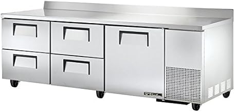 TRUE TWT-93D-4 Three Section 93" Deep Work Top Refrigerator, One Solid Door & Four Drawers