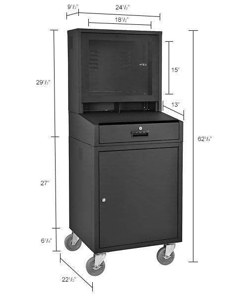 Mobile Security LCD Computer Cabinet Enclosure by Global Industrial – Alloy Steel, Black, Model 239115BKA