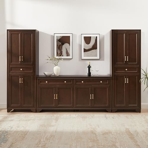 Crosley Furniture Tara 3-Piece Modern Farmhouse Sideboard Buffet Cabinet and Kitchen Storage Pantry Set, Brown - image 3