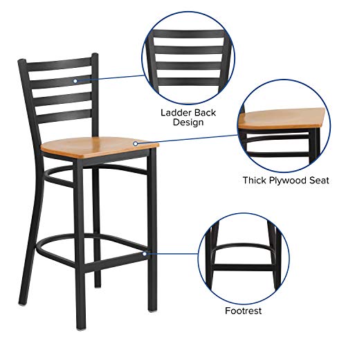 Flash Furniture Natural Wood Seat/Black Metal Frame / Set of 1 / Traditional (Pack of 1) Barstools