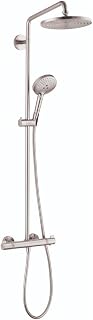 hansgrohe Raindance S Sliding Height Adjust Air Infusion, Rain AirPower Spray, QuickClean Showerpipe Shower Set in Brushed Nickel, 27115821
