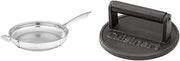 Cuisinart 12‑Inch Professional Stainless Steel Skillet with Helper Handle & 6.5″ Cast Iron Smash Burger Press Bundle