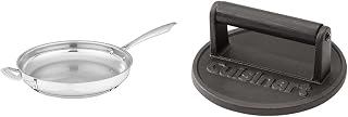 Cuisinart 12‑Inch Professional Stainless Steel Skillet with Helper Handle & 6.5″ Cast Iron Smash Burger Press Bundle