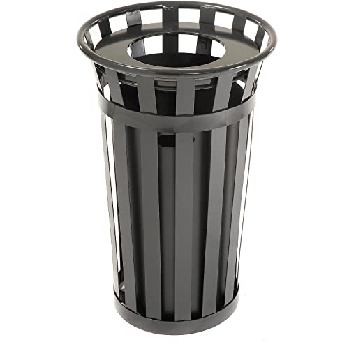 24 Gallon Outdoor Metal Waste Receptacle by Global Industrial – 24.0 gallons, Steel, Black, Model 237725BK