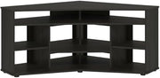 Furnifact Espresso Corner TV Stand for Up to 55 Inches, Rubberwood Solids and Cathedral Walnut Veneers, Solid and Manufactured Wood, Stylish Storage Solution