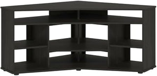 Furnifact Espresso Corner TV Stand for Up to 55 Inches, Rubberwood Solids and Cathedral Walnut Veneers, Solid and Manufactured Wood, Stylish Storage Solution