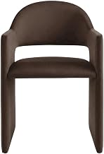 Furnifact Performance Velvet-Upholstered Dining Armchair with Solid Wood Legs, Upholstered Chair with Arms for Dining Room, Chocolate Brown