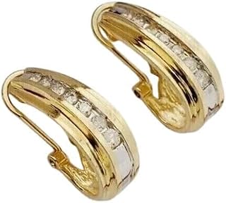 1.00 Ct Round Cut Simulated Diamond Channel Set Omega Back Hoop Earrings, 14K Yellow Gold Plated