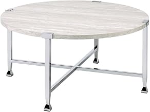 Furnifact White Oak and Chrome Coffee Table with Metal Tube Frame, Paper Veneer Top, 50 Lbs Capacity, PB Construction, Modern Design for Living Room
