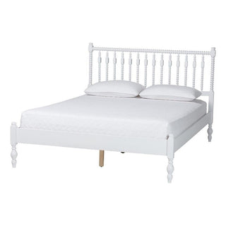 Callison Spindle Platform Bed Turned Bed Frame White Full by Baxton Studio – Full Size, Rubberwood, White, Model 1.93271E+11