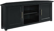Furnifact Black Corner TV Stand for 65+ Inch Flat Screen, Modern Design, Sturdy Construction, Ample Storage, Suitable for Living Room