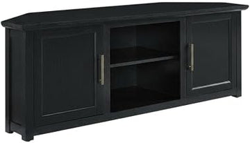 Furnifact Black Corner TV Stand for 65+ Inch Flat Screen, Modern Design, Sturdy Construction, Ample Storage, Suitable for Living Room