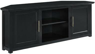 Furnifact Black Corner TV Stand for 65+ Inch Flat Screen, Modern Design, Sturdy Construction, Ample Storage, Suitable for Living Room