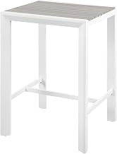 Gray Wood Look Accent Paneling, Outdoor Patio Aluminum Square Bar Table, Contemporary Style, 27.5-Inch Square, Lightweight