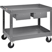 2 Shelf Deep Tray Steel Stock Cart by Global Industrial – 3.5"L x 24"W x 32"H, 12-Gauge Steel, Gray, Model 988842