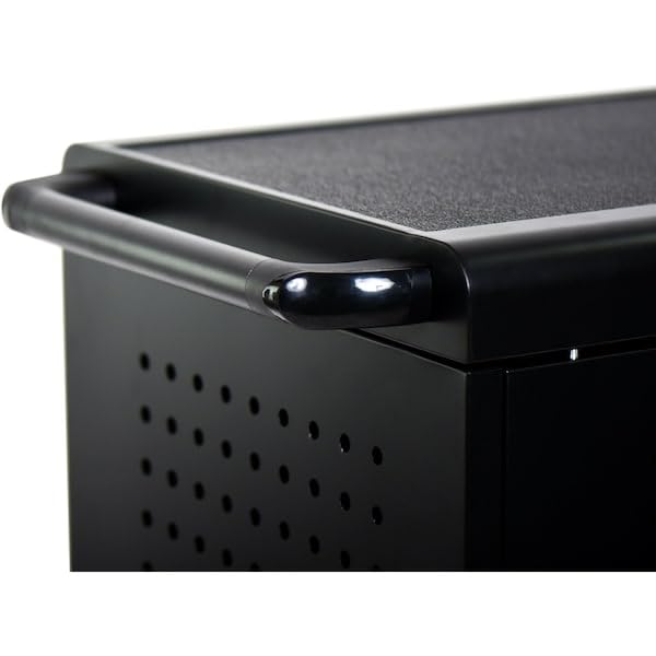 Mobile Home Office Tablet Charging Station by Luxor – 20"L x 26"W x 36"H, Stainless Steel, Black, Model LLTM30-B