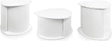 Elara Modern Wood 3-Piece Triangular Coffee Table Set with Glossy Tabletop, Fluted Pedestal Base and Hidden Storage, Two-Tone Design, for Living Room, Home Office, Glossy White
