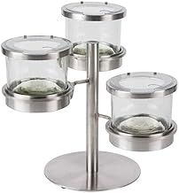 Cal-Mil 1855-4-55NL 3 Tier Cold Condiment Display with Notched Stainless Steel Lid, 11.25" Height, 14" Width, 11" Length, Stainless Steel