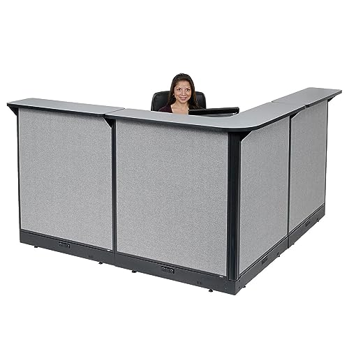 80"W x 80"D x 46"H L-Shaped Electric Reception Station by Global Industrial – Gray, Model 249009EGG