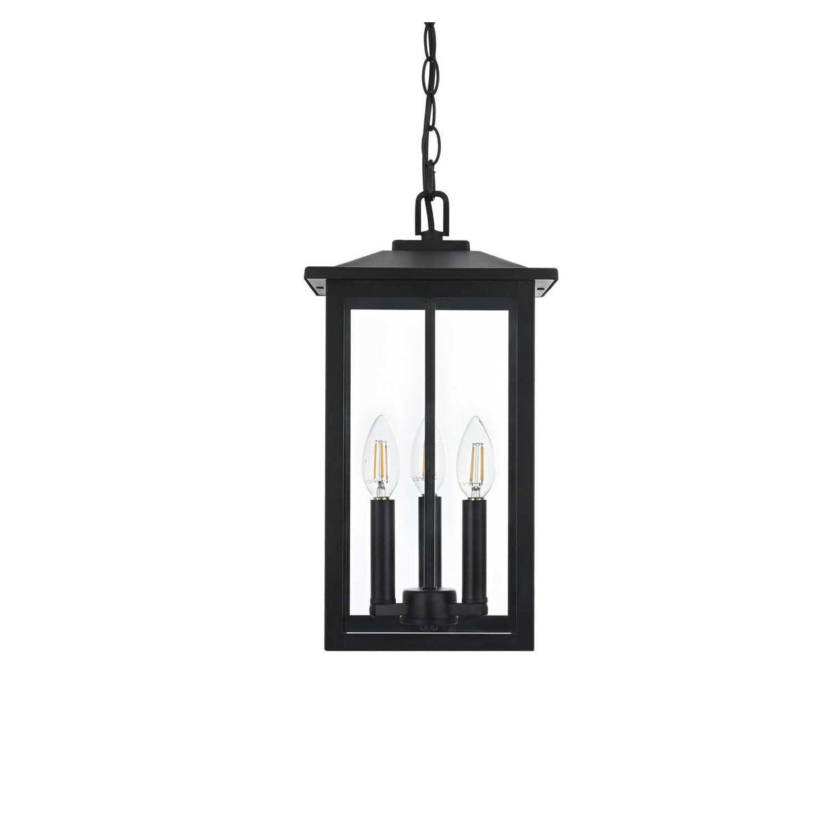 Carlisle 7" Outdoor Pendant in Black by Elegant Lighting – 9.00"W x 16.50"H x 9.00"L, Glass, Black, Model OD325H17BK