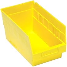 Quantum Storage QSB208 Store-More Heavy-Duty Nesting Plastic Shelf Bins for Pharmacy, Hospital & Warehouse, Hanging Lip & 7 Divider Slots, 18" x 9" x 6", Yellow, 10-Pack