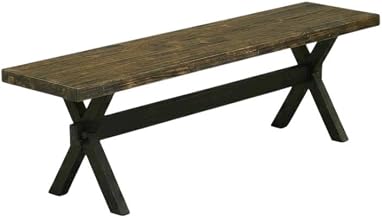 Furnifact Rubberwood Dining Bench with X-Style Base and Wooden Seat, Indoor Wood Bench for Kitchen Table or Dining Room Use, Black