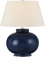Hudson Valley Lighting Moodus 1-Light Table Lamp | Essential Style | Aged Brass Finish | Made of Ceramic & Textile | 22" Overall Height | Ceramic Parrish Blue Accent | L3422-AGB/CPE
