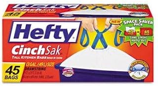 Hefty Cinch Sak Tall Kitchen & Trash Bags.9 Mil, 13Gal, White, 45/Box, 6 Boxes/Count
