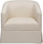 Furnifact Beige Swivel Chair with Linen Skirted Design, Solid Wood Frame, Cushioned Polyester Fabric, Stylish and Comfortable for Living Room or Office Space