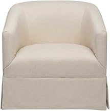 Furnifact Beige Swivel Chair with Linen Skirted Design, Solid Wood Frame, Cushioned Polyester Fabric, Stylish and Comfortable for Living Room or Office Space