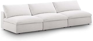 Down Filled Overstuffed 3-Piece Armless Sectional Sofa, Polyester Linen-Like Fabric, Solid Wood Frame, 40"x117"x35", Contemporary Modular Design for Living Room, Family Room, or Game Room