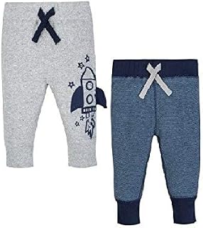Gerber Baby Boy 2-Pack Organic Cotton Navy Gray Rocket Ship Pants Size 3-9M