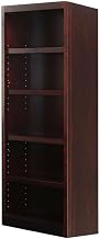 Furnifact Cherry Single Wide Bookcase with 5 Shelves, Adjustable and Fixed, Durable, Contemporary Style for Home Office and Living Room