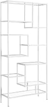 Furnifact Tempered Glass and Metal Bookcase with Open Shelves, Tall Etagere Bookshelf Display Shelf Bookshelves for Home Office, White,Clear