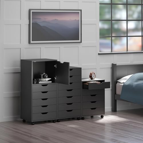 Winsome Black / 1 Door, 17 Drawers / Transitional Storage Drawer Units