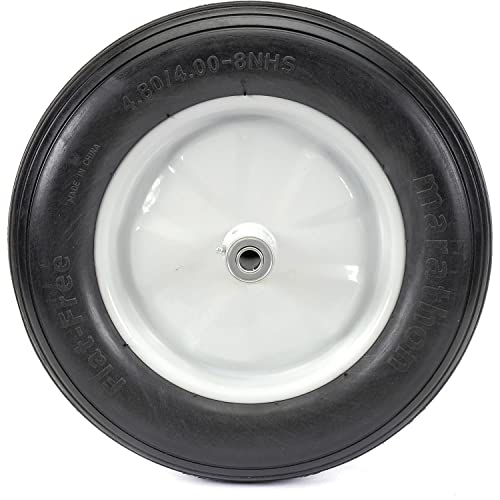 16" Ribbed Flat Free Wheelbarrow Tire by Marathon – 16"L x 3.6"W x 6"H, Steel, White Rim, Model 00001