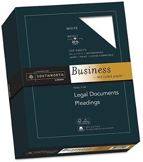 Southworth 25% Cotton Business Paper, 20 lbs., 8-1/2 x 11, White w/Red Rules, 500/Box