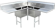 OMCAN 43073 Three compartment corner sink with center drain, 2 drainboards