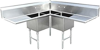 OMCAN 43073 Three compartment corner sink with center drain, 2 drainboards