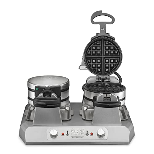 Waring Belgian Double Side by Side Waffle Maker | 120V, 1400W / 4 Head / Staineless Waffle Irons