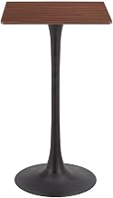 Brown Outdoor High Top Table with Steel Base, Bar Height Surface for Patio or Garden, Modern Cocktail Stand for Balcony Entertaining