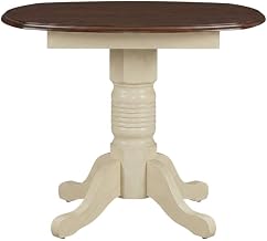 Starlight Canyon Home Brown 26-42 Inch Round Double Drop-Leaf Dining Table with Adjustable Length, Solid Rubberwood, Casual Style, Distressed Finish, Seats Four