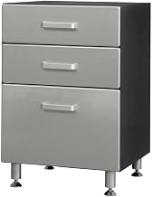 Furnifact Vinyl Laminate Three-Drawer Storage Cabinet with Metal Accents for Garage