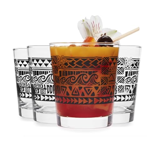 Libbey Tiki Rocks Black / 4 Count (Pack of 1) / Tiki Old Fashioned Glasses
