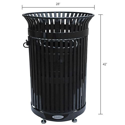 Outdoor Heavy-Duty Slatted Steel Trash Can w/Door by Global Industrial – 36.0 gallons, Steel, Black, Model D42SLAT