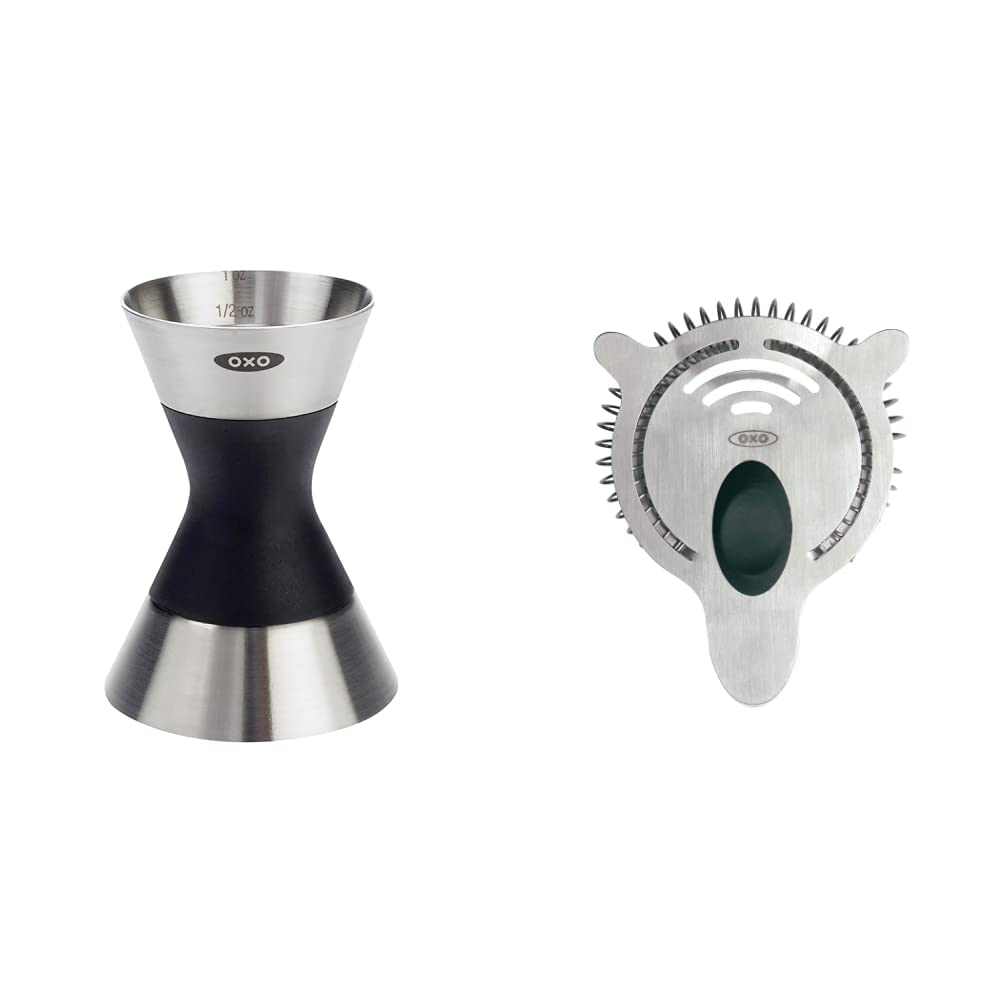 OXO Double Jigger + Cocktail Strainer / Standard / Silver Jiggers