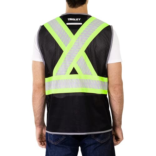 Vest, L/X-Large, Fluorescent Yellow-Green | On Two-Tone Silver Reflective Tape, Black material conceals dirt by TINGLEY – Large-X-Large, Model V70643C
