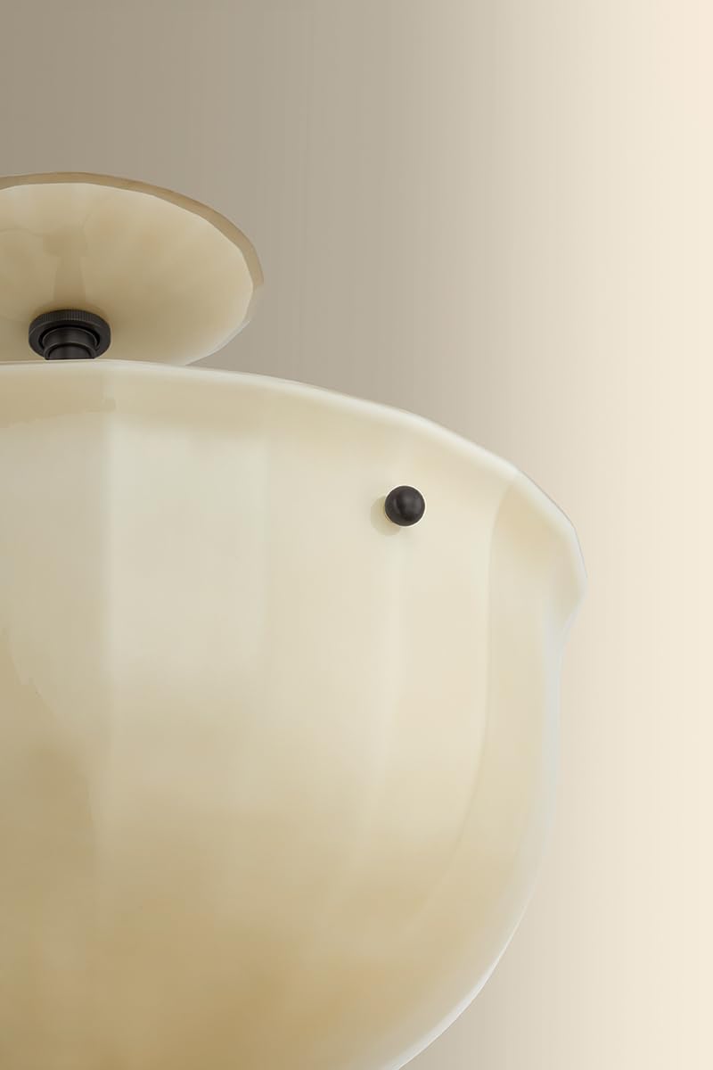 Nevins 1-Light Semi Flush | Essential Style | Distressed Bronze Finish | Glass Shade | Damp-Rated for Bathroom Use | 14" Dia x 13" H | Etched with Optic Shade | -DB by Hudson