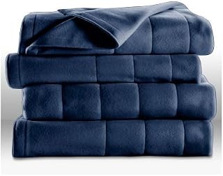 Sunbeam Heated Electric Blanket Quilted Fleece Royal Dreams Newport Blue King Washable Auto Shut Off 10 Heat Settings